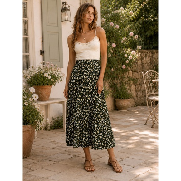 American Eagle Outfitters Dresses & Skirts - Vintage American Eagle Outfitters Green Floral Maxi Skirt Rayon 90s Boho Medium